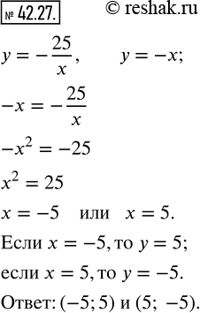 Изображение 42.27. Найдите координаты всех точек графика функции y=-25/x, у которых абсцисса и ордината -противоположные...