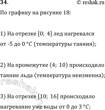 Изображение 34 Кусок льда, имеющий температуру -5 °С, нагревали в течение 16 мин. Результат нагревания показан на графике (рис.18) Какой физический смысл имеет рассматриваемый...
