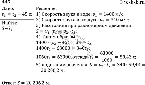 Изображение Звук взрыва, произведенного в воде вблизи поверхности, приборы, установленные на корабле и принимающие звук по воде, зарегистрировали на 45 с раньше, чем он пришел по...