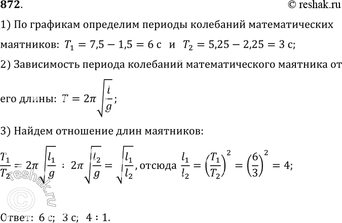 Изображение 872.	Два математических маятника совершают свободные колебания. Графики зависимости смещения от времени представлены на рисунке 247. Определите период колебания каждого...